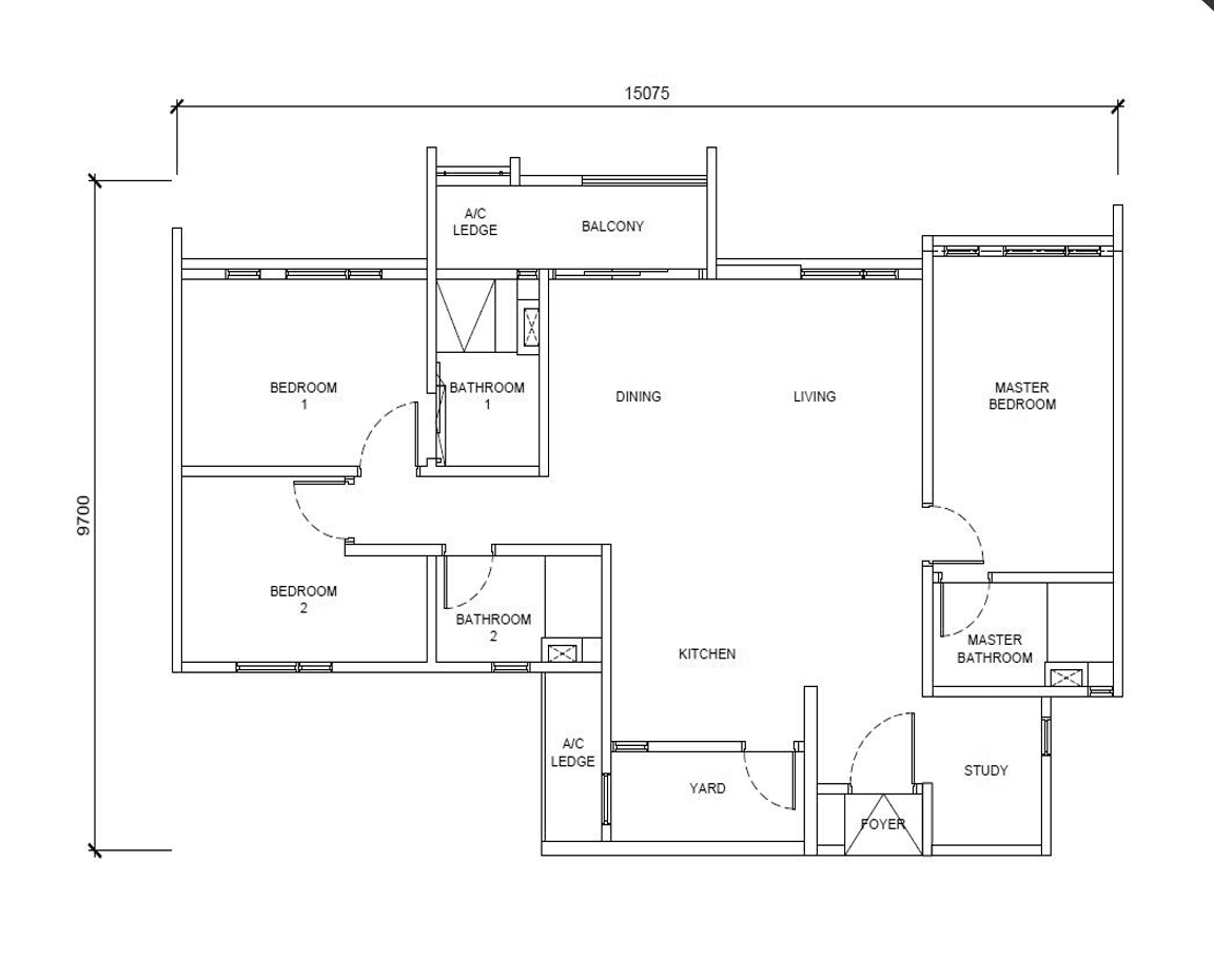 The Queenswoodz Type C · 3+1 Bedrooms · 1,206 sf floor plan