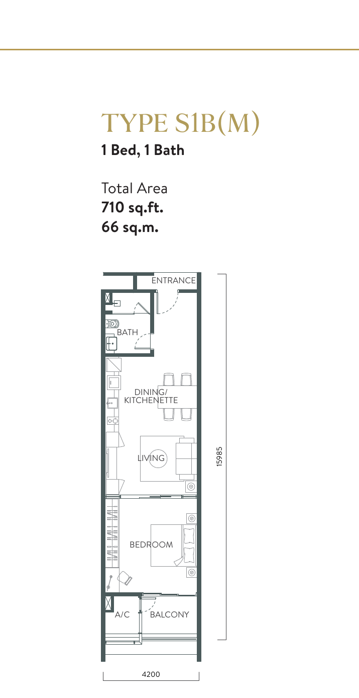 Quill Residences Type S1B(M) · 1 Bed, 1 Bath · 710 sf floor plan