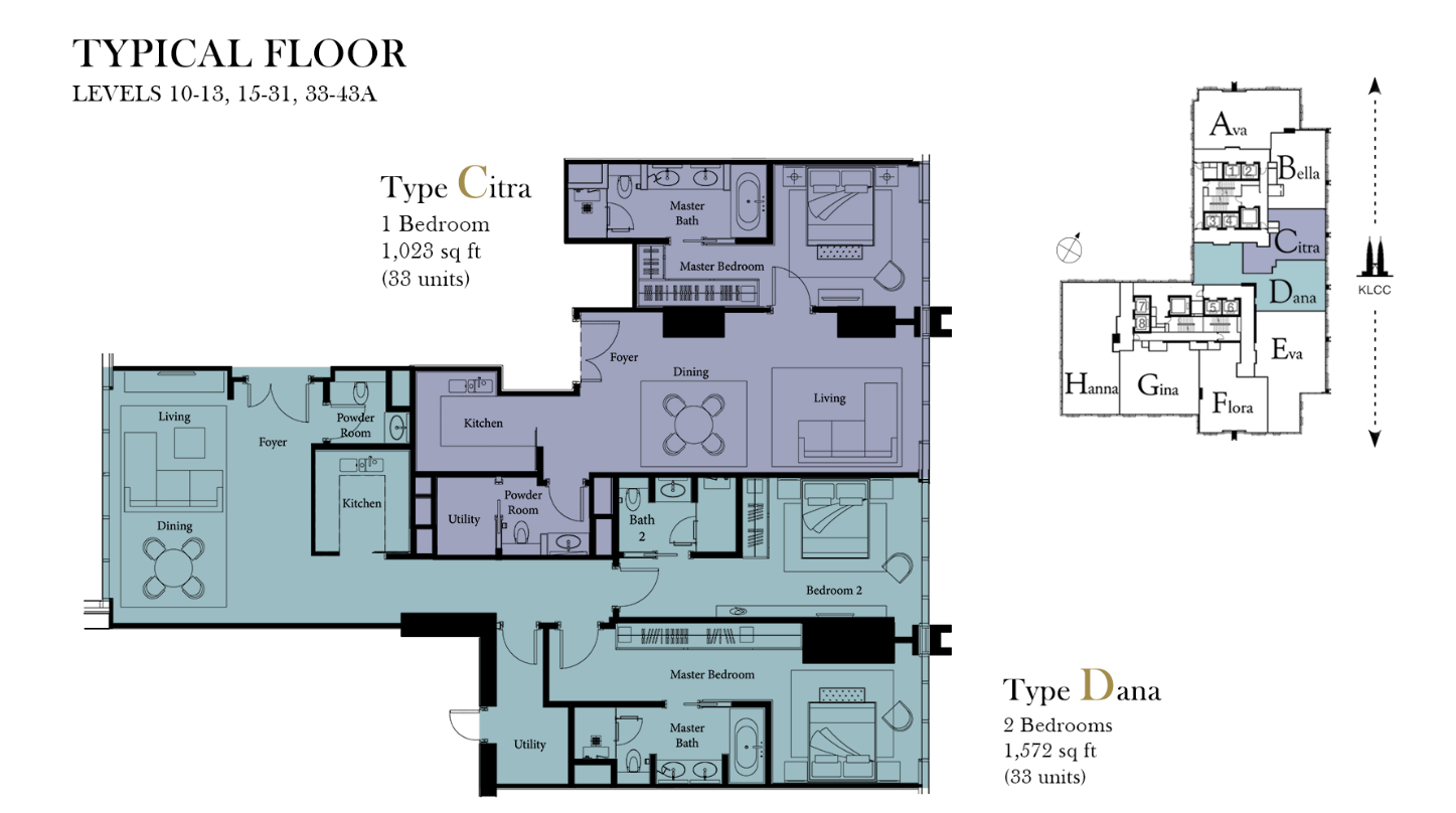 The Ritz-Carlton Residences Type Citra & Dana · 1,023 / 1,572 sf floor plan