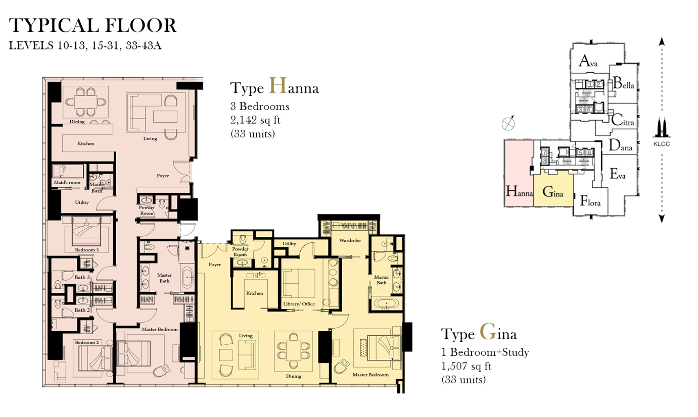 The Ritz-Carlton Residences Type Hanna & Gina · 2,142 / 1,507 sf floor plan