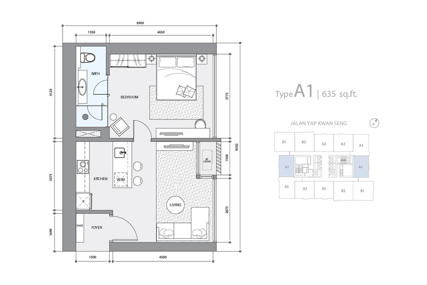 Star Residences KLCC Tower 1 Type A1 · 635 sf floor plan