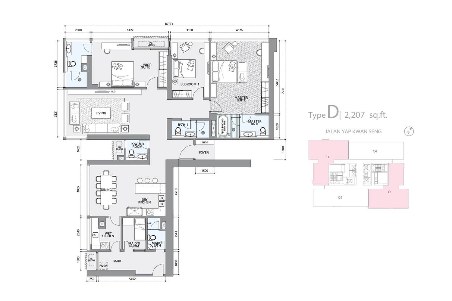Star Residences KLCC Tower 1 Type D · 2,207 sf floor plan