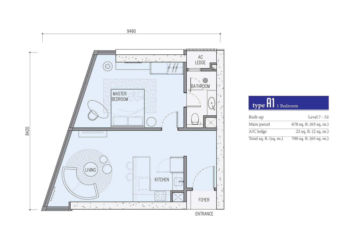 Star Residences KLCC Tower 2 Type A1 · 700 sf floor plan