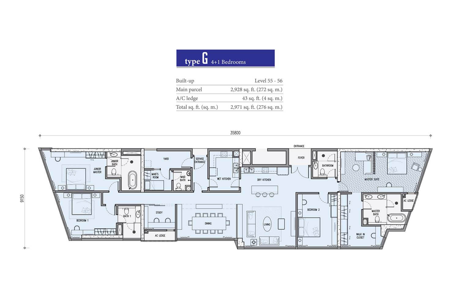 Star Residences KLCC Tower 2 Type G · 2,971 sf floor plan