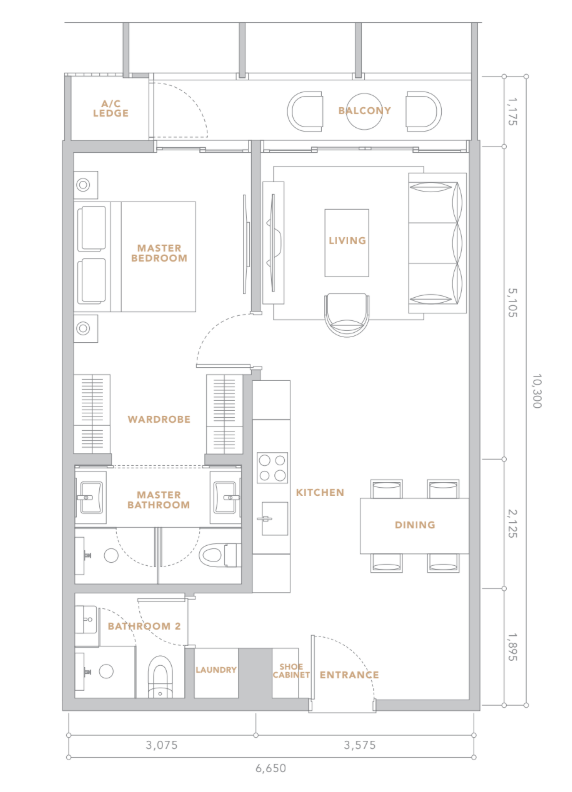 The Conlay 1 Bedroom · 6.65m × 10.30m floor plan