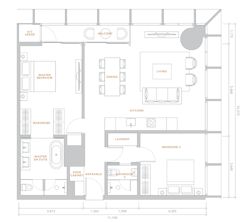 The Conlay 2 Bedroom · 11.10m × 10.28m floor plan