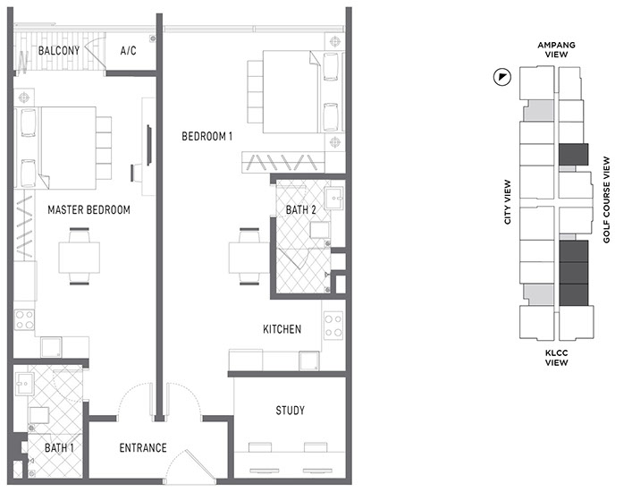 Impression U-Thant Type A · 931 sf · 2+1 Bedroom floor plan