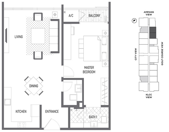 Impression U-Thant Type A1 · 782 sf · 1 Bedroom floor plan
