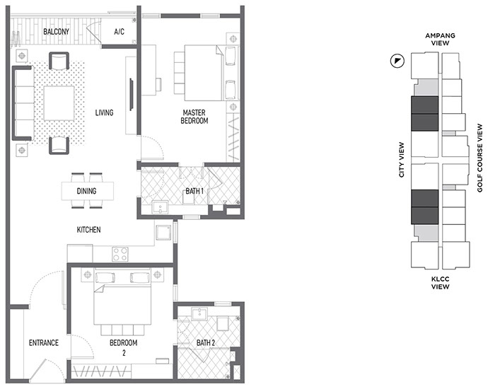 Impression U-Thant Type B · 1,012 sf · 2 Bedroom floor plan