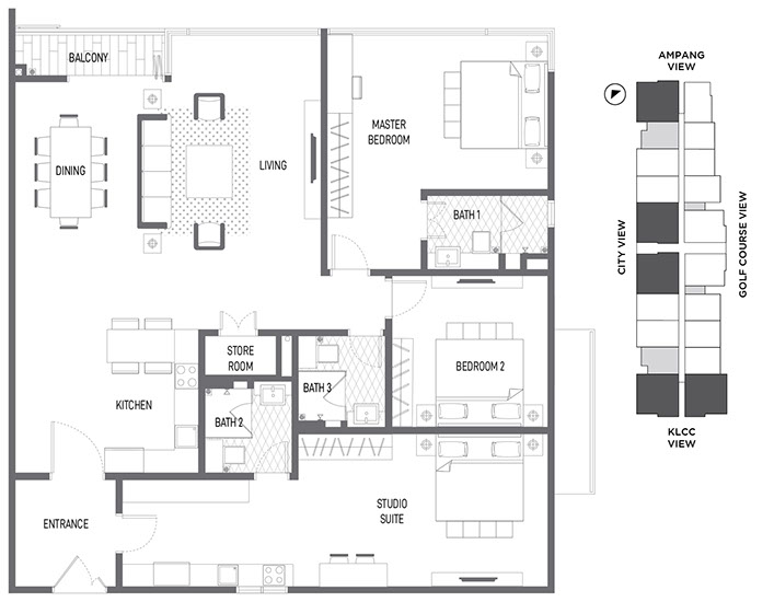 Impression U-Thant Type D · 1,632 sf · 3 Bedroom floor plan
